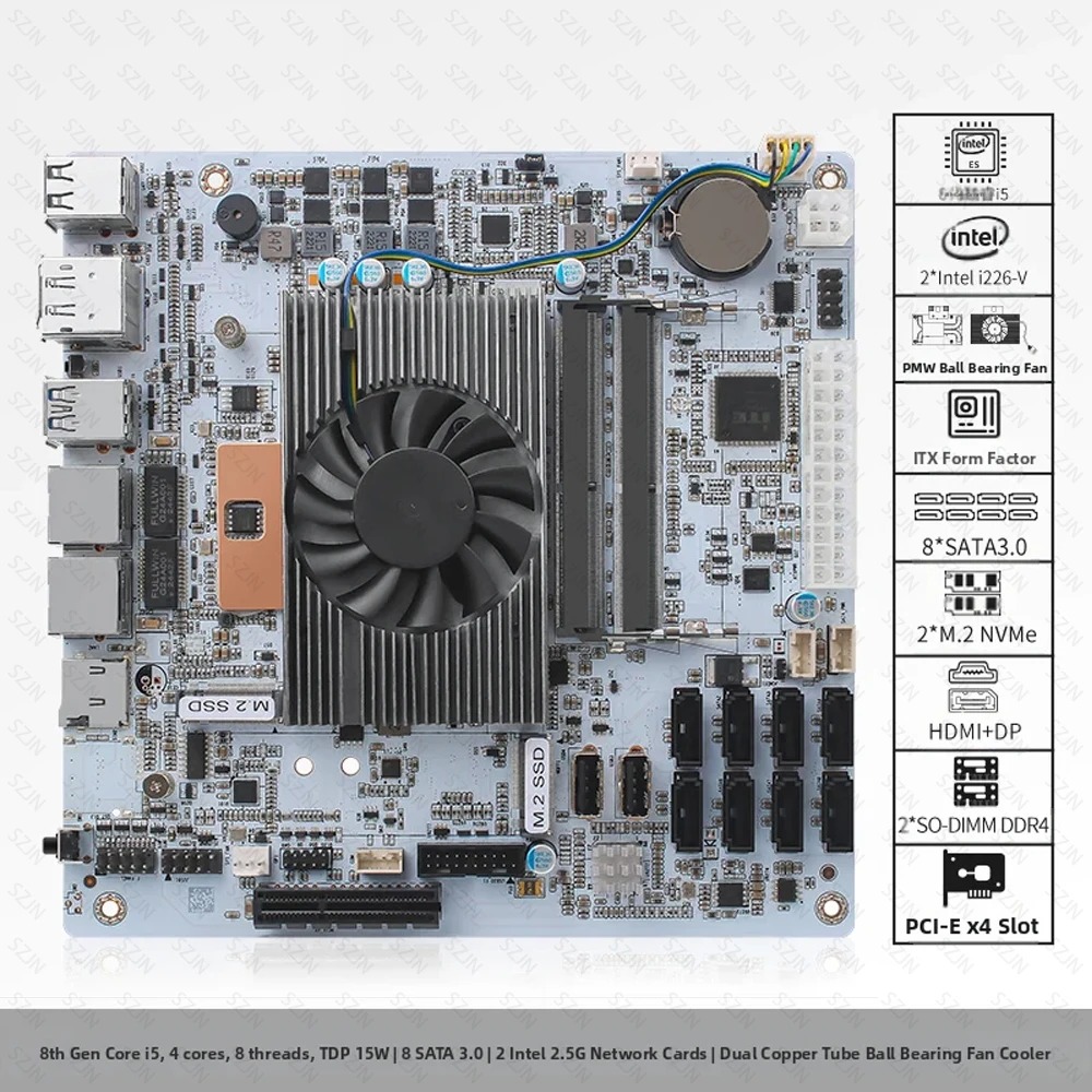 Placa-Mãe NAS I5-8265U ES com  - Nas Motherboard 8 Sata Mini Itx avaliação e preço